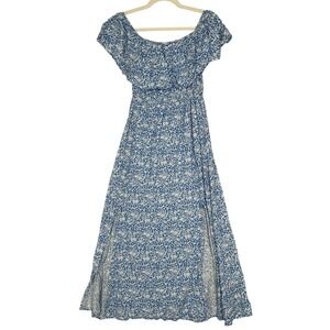 Kohl's Blue and White Off the Shoulder Maxi Dress Elastic Waist Womens Small NWT